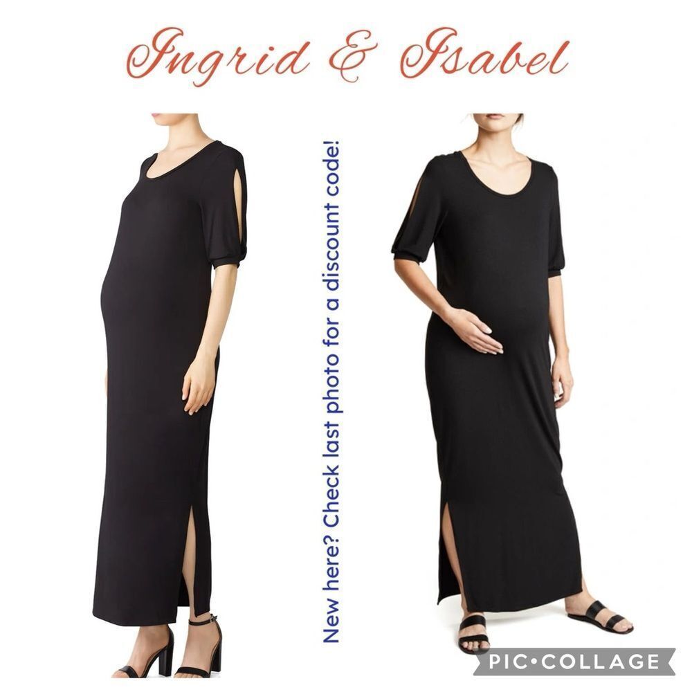 Ingrid & Isabel | Women's Split Sleeve Maternity Maxi‎ Dress in Black, Size L